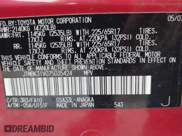 ✅ 2007 Toyota RAV4 Limited • VIN: JTMBK31V075035424 • Lot: 43270323. Wystawiony na IAAI z przebiegiem 228 280 mil. Bezpłatny archiwum sprzedaży aukcyjnych z USA i szczegółowy raport historii pojazdu na DreamBid. Zdjęcie 9.