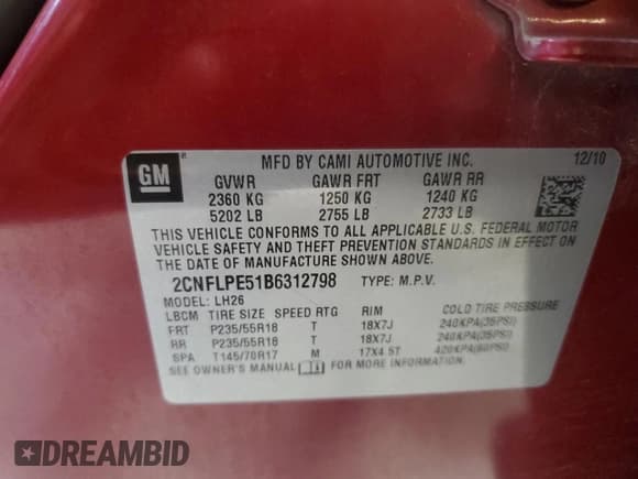 ✅ 2011 Chevrolet Equinox 2LT • VIN: 2CNFLPE51B6312798 • Лот: 73653284. Опубликован ранее на Copart с пробегом 127 534 миль. Бесплатный доступ к архиву аукционных продаж из США и подробный отчёт об истории автомобиля на DreamBid. Изображение 13.