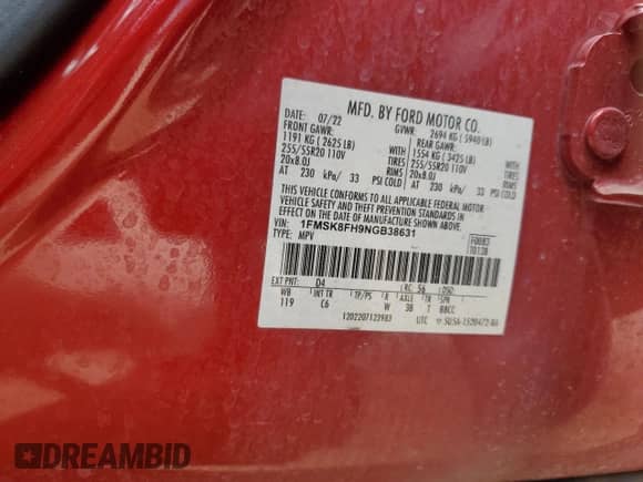 2022 Ford Explorer Limited z VIN 1FMSK8FH9NGB38631, wystawiony jako Copart lot #69297055 z przebiegiem 53 622 mil mil oraz Szkoda całkowita • Salvage title. Historia ofert i sprzedaży dostępna na DreamBid. Obrazek 12.