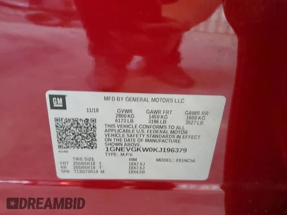 ✅ 2019 Chevrolet Traverse LT Cloth • VIN: 1GNEVGKW0KJ196379 • Lot: 70103525. Wystawiony na Copart z przebiegiem 80 339 mil. Bezpłatny archiwum sprzedaży aukcyjnych z USA i szczegółowy raport historii pojazdu na DreamBid. Zdjęcie 13.