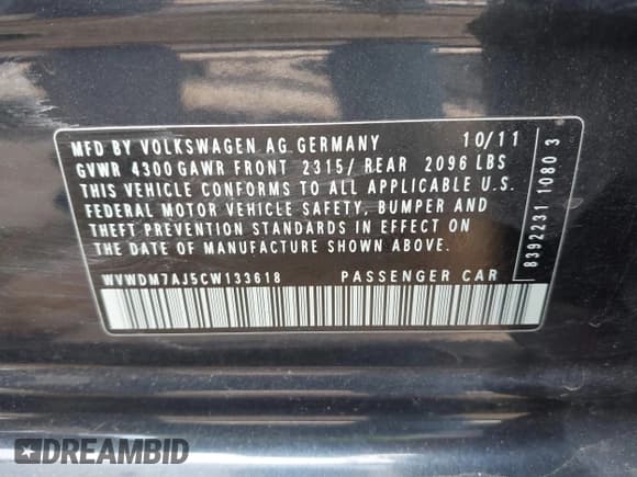 ✅ 2012 Volkswagen Golf TDI • VIN: WVWDM7AJ5CW133618 • Lot: 42447714. Listed on IAAI with 132,526 mi. Free auction sales archive from the USA and detailed vehicle history report at DreamBid. Image 9.