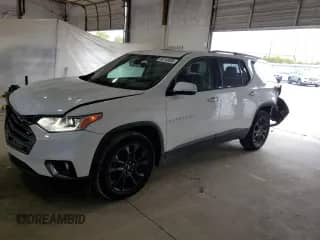 2020 Chevrolet Traverse RS with VIN 1GNEVJKW0LJ145253, listed as a Copart auction lot 80156955 with 128,795 mi miles and Salvage title. Bid and sale history available at DreamBid. Image 1.
