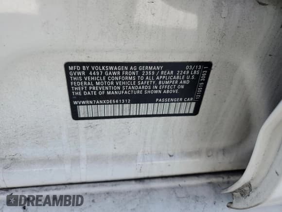 ✅ 2013 Volkswagen CC Lux • VIN: WVWRN7ANXDE561312 • Лот: 55802275. Опубликован ранее на Copart с пробегом 187 680 миль. Бесплатный доступ к архиву аукционных продаж из США и подробный отчёт об истории автомобиля на DreamBid. Изображение 13.