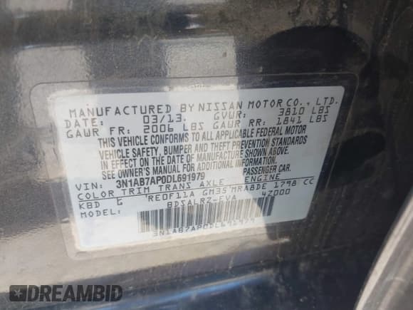 ✅ 2013 Nissan Sentra SV • VIN: 3N1AB7AP0DL691979 • Lot: 43032744. Wystawiony na IAAI z przebiegiem 160 959 mil. Bezpłatny archiwum sprzedaży aukcyjnych z USA i szczegółowy raport historii pojazdu na DreamBid. Zdjęcie 9.