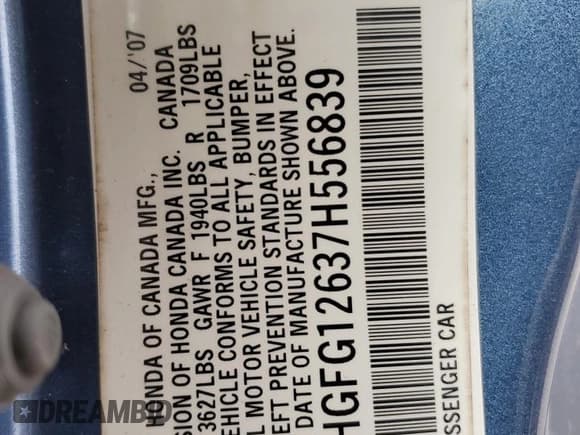✅ 2007 Honda Civic LX • VIN: 2HGFG12637H556839 • Лот: 92472905. Опубликован ранее на Copart с пробегом 182 496 миль. Бесплатный доступ к архиву аукционных продаж из США и подробный отчёт об истории автомобиля на DreamBid. Изображение 12.