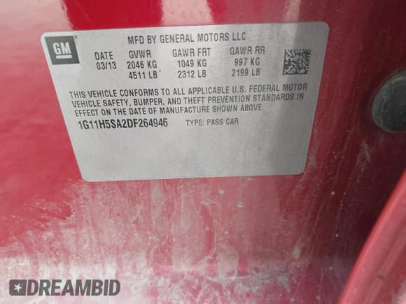 ✅ 2013 Chevrolet Malibu LTZ • VIN: 1G11H5SA2DF264946 • Lot: 43462460. Listed on IAAI with 179,273 mi. Free auction sales archive from the USA and detailed vehicle history report at DreamBid. Image 9.