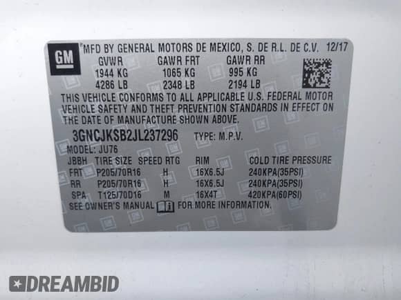 2018 Chevrolet Trax LS z VIN 3GNCJKSB2JL237296, wystawiony jako IAAI lot #43415624 z przebiegiem 54 250 mil mil oraz . Historia ofert i sprzedaży dostępna na DreamBid. Obrazek 9.