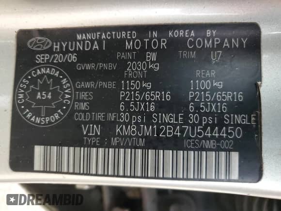 2007 Hyundai Tucson GLS z VIN KM8JM12B47U544450, wystawiony jako Copart lot #82184254 z przebiegiem 225 279 mil mil oraz Czysty tytuł • Clean title. Historia ofert i sprzedaży dostępna na DreamBid. Obrazek 13.