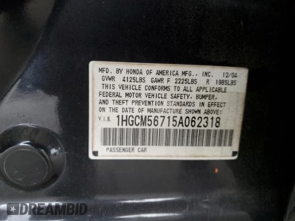 ✅ 2005 Honda Accord EX • VIN: 1HGCM56715A062318 • Лот: 91656965. Опубликован ранее на Copart с пробегом 304 855 миль. Бесплатный доступ к архиву аукционных продаж из США и подробный отчёт об истории автомобиля на DreamBid. Изображение 12.