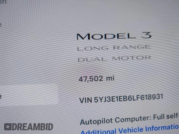 ✅ 2020 Tesla Model 3 Long Range • VIN: 5YJ3E1EB6LF618931 • Lot: 41867451. Wystawiony na IAAI z przebiegiem 47 502 mil. Bezpłatny archiwum sprzedaży aukcyjnych z USA i szczegółowy raport historii pojazdu na DreamBid. Zdjęcie 15.
