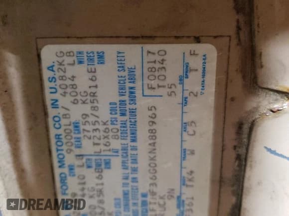 ✅ 1989 Ford F-350 • VIN: 1FTHF36G0KNA88965 • Lot: 42921324. Wystawiony na Copart z przebiegiem 92 521 mil. Bezpłatny archiwum sprzedaży aukcyjnych z USA i szczegółowy raport historii pojazdu na DreamBid. Zdjęcie 12.