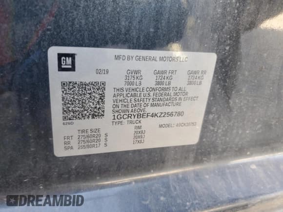 ✅ 2019 Chevrolet Silverado 1500 Custom • VIN: 1GCRYBEF4KZ256780 • Lot: 77661894. Listed on Copart with 54,767 mi. Free auction sales archive from the USA and detailed vehicle history report at DreamBid. Image 12.