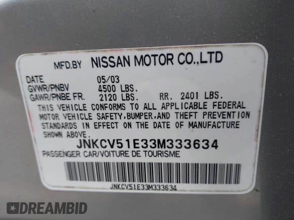 ✅ 2003 Infiniti G35 • VIN: JNKCV51E33M333634 • Лот: 40751616. Опубликован ранее на IAAI с пробегом 176 236 миль. Бесплатный доступ к архиву аукционных продаж из США и подробный отчёт об истории автомобиля на DreamBid. Изображение 9.