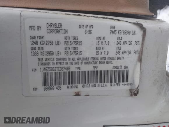 ✅ 1996 Jeep Grand Cherokee Laredo • VIN: 1J4GZ58S2TC387400 • Лот: 43821540. Опубликован ранее на IAAI с пробегом 260 483 миль. Бесплатный доступ к архиву аукционных продаж из США и подробный отчёт об истории автомобиля на DreamBid. Изображение 9.