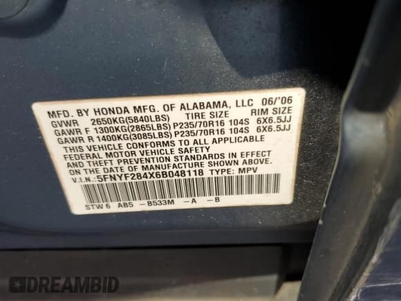 ✅ 2006 Honda Pilot EX • VIN: 5FNYF284X6B048118 • Lot: 90061515. Wystawiony na Copart z przebiegiem 227 591 mil. Bezpłatny archiwum sprzedaży aukcyjnych z USA i szczegółowy raport historii pojazdu na DreamBid. Zdjęcie 13.
