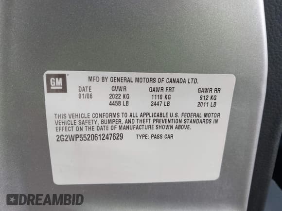 ✅ 2006 Pontiac Grand Prix • VIN: 2G2WP552061247629 • Лот: 42817902. Опубликован ранее на IAAI с пробегом 176 570 миль. Бесплатный доступ к архиву аукционных продаж из США и подробный отчёт об истории автомобиля на DreamBid. Изображение 9.