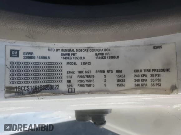 ✅ 2005 Chevrolet Colorado LS Z85 • VIN: 1GCCS146158250822 • Lot: 82239545. Listed on Copart with 200,762 mi. Free auction sales archive from the USA and detailed vehicle history report at DreamBid. Image 12.