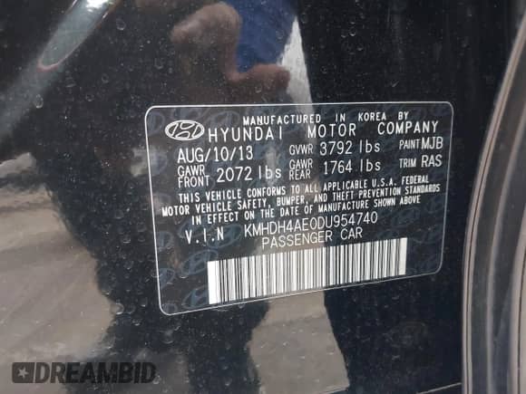 2013 Hyundai Elantra Limited с VIN KMHDH4AE0DU954740, выставлен на аукционе IAAI как лот 43426116 с пробегом 167 028 миль миль и . История ставок и продаж доступна на DreamBid. Изображение 9.