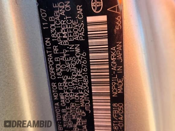 ✅ 2008 Toyota Yaris • VIN: JTDJT923485167676 • Лот: 86109885. Опубликован ранее на Copart с пробегом 175 830 миль. Бесплатный доступ к архиву аукционных продаж из США и подробный отчёт об истории автомобиля на DreamBid. Изображение 14.