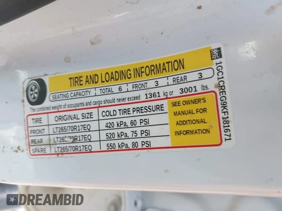 ✅ 2019 Chevrolet Silverado 2500HD Work Truck • VIN: 1GC1CREG9KF181671 • Lot: 42549197. Wystawiony na IAAI z przebiegiem 279 256 mil. Bezpłatny archiwum sprzedaży aukcyjnych z USA i szczegółowy raport historii pojazdu na DreamBid. Zdjęcie 8.