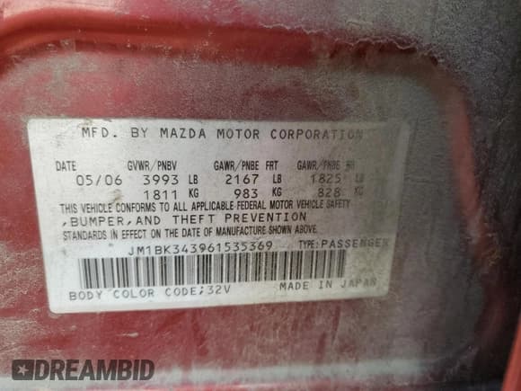 ✅ 2006 Mazda 3 S Grand Touring • VIN: JM1BK343961535369 • Lot: 60024245. Listed on Copart with 218,486 mi. Free auction sales archive from the USA and detailed vehicle history report at DreamBid. Image 13.