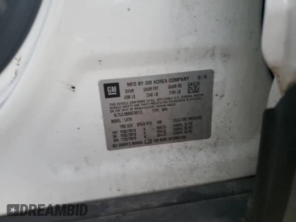 2019 Chevrolet Trax LT with VIN KL7CJLSB0KB769113, listed as a Copart auction lot 81595185 with 89,502 mi miles and Clean title. Bid and sale history available at DreamBid. Image 12.