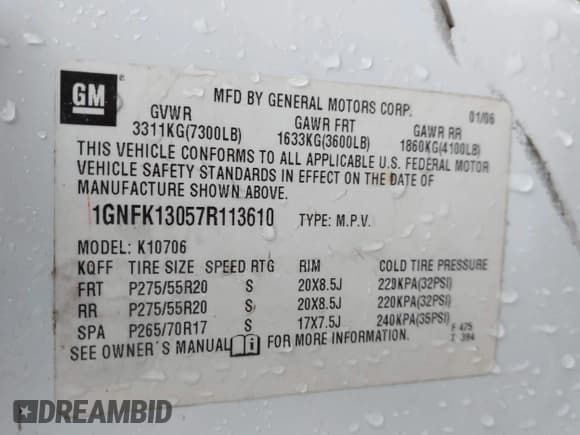 ✅ 2007 Chevrolet Tahoe LTZ • VIN: 1GNFK13057R113610 • Лот: 43588748. Опубликован ранее на IAAI с пробегом 382 326 миль. Бесплатный доступ к архиву аукционных продаж из США и подробный отчёт об истории автомобиля на DreamBid. Изображение 9.
