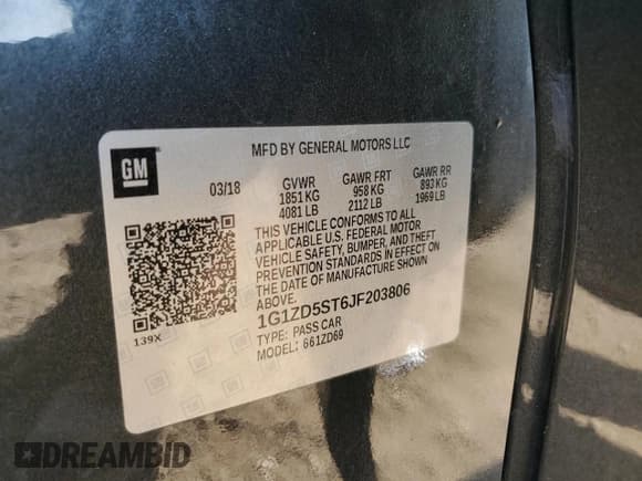 ✅ 2018 Chevrolet Malibu LT • VIN: 1G1ZD5ST6JF203806 • Lot: 72080695. Listed on Copart with 105,317 mi. Free auction sales archive from the USA and detailed vehicle history report at DreamBid. Image 12.