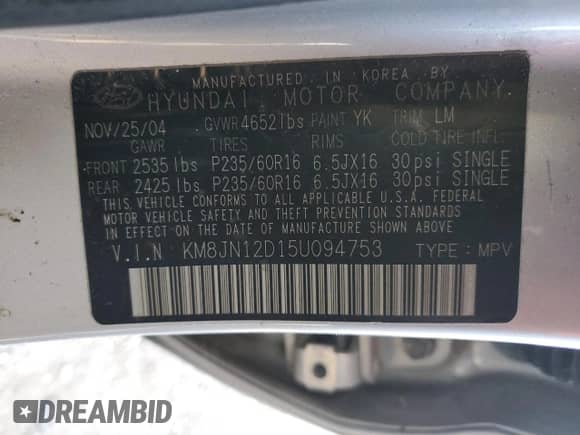 ✅ 2005 Hyundai Tucson GLS • VIN: KM8JN12D15U094753 • Lot: 86075204. Wystawiony na Copart z przebiegiem 84 161 mil mil. Skorzystaj z bezpłatnego archiwum sprzedaży aukcyjnych z USA i zobacz szczegółowy raport historii pojazdu na DreamBid. Zdjęcie 12.