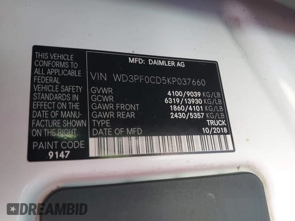 ✅ 2019 Mercedes-Benz Sprinter Cargo • VIN: WD3PF0CD5KP037660 • Лот: 43062566. Опубликован ранее на IAAI с пробегом 217 193 миль. Бесплатный доступ к архиву аукционных продаж из США и подробный отчёт об истории автомобиля на DreamBid. Изображение 9.