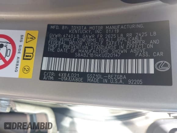 ✅ 2019 Lexus ES 350 • VIN: 58ABZ1B14KU020147 • Lot: 43459048. Wystawiony na IAAI z przebiegiem 32 339 mil. Bezpłatny archiwum sprzedaży aukcyjnych z USA i szczegółowy raport historii pojazdu na DreamBid. Zdjęcie 9.