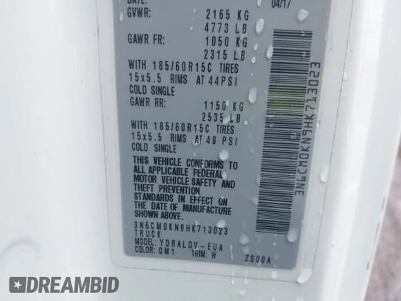 ✅ 2017 Nissan NV200 SV • VIN: 3N6CM0KN9HK713023 • Lot: 42151586. Wystawiony na IAAI z przebiegiem 85 083 mil. Bezpłatny archiwum sprzedaży aukcyjnych z USA i szczegółowy raport historii pojazdu na DreamBid. Zdjęcie 9.