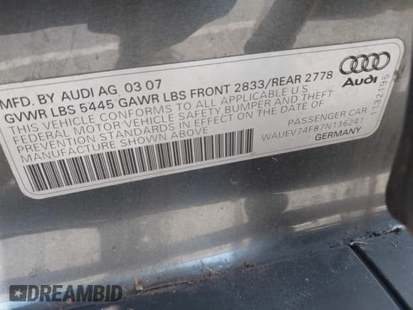 ✅ 2007 Audi A6 • VIN: WAUEV74F87N136241 • Лот: 42644134. Опубликован ранее на IAAI с пробегом 145 247 миль. Бесплатный доступ к архиву аукционных продаж из США и подробный отчёт об истории автомобиля на DreamBid. Изображение 9.