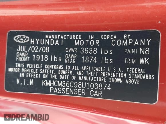 ✅ 2008 Hyundai Accent GS • VIN: KMHCM36C98U103874 • Lot: 42496731. Listed on IAAI with 121,004 mi. Free auction sales archive from the USA and detailed vehicle history report at DreamBid. Image 9.