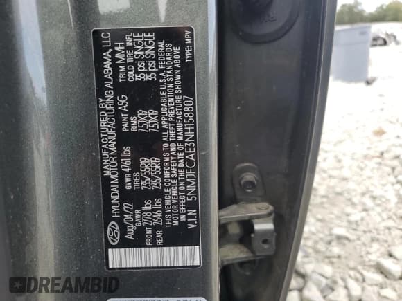 ✅ 2022 Hyundai Tucson SEL • VIN: 5NMJFCAE3NH158807 • Лот: 85834555. Опубликован ранее на Copart с пробегом 52 378 миль. Бесплатный доступ к архиву аукционных продаж из США и подробный отчёт об истории автомобиля на DreamBid. Изображение 12.