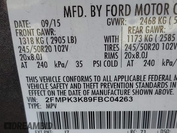 ✅ 2015 Ford Edge Titanium • VIN: 2FMPK3K89FBC04263 • Lot: 43609287. Wystawiony na IAAI z przebiegiem 123 778 mil. Bezpłatny archiwum sprzedaży aukcyjnych z USA i szczegółowy raport historii pojazdu na DreamBid. Zdjęcie 9.