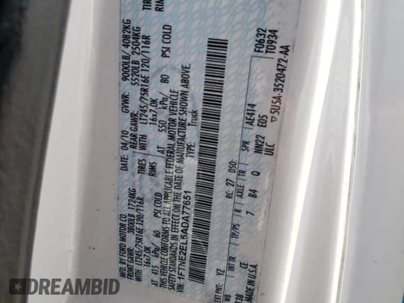 ✅ 2010 Ford Econoline Cargo Commercial • VIN: 1FTNE2EL6ADA77651 • Lot: 62112845. Listed on Copart with Not provided. Free auction sales archive from the USA and detailed vehicle history report at DreamBid. Image 13.