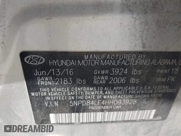 ✅ 2017 Hyundai Elantra SE • VIN: 5NPD84LF4HH093928 • Lot: 43064107. Listed on IAAI with 101,443 mi. Free auction sales archive from the USA and detailed vehicle history report at DreamBid. Image 9.