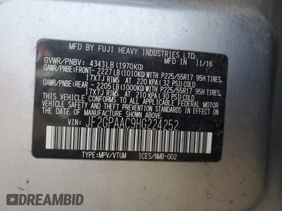 ✅ 2017 Subaru Crosstrek • VIN: JF2GPAAC9HG224252 • Lot: 87414874. Listed on Copart with 57,961 mi. Free auction sales archive from the USA and detailed vehicle history report at DreamBid. Image 12.