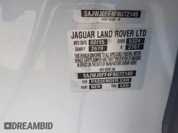 ✅ 2015 Jaguar XF Portfolio • VIN: SAJWJ0FF4F8U72149 • Лот: 40386903. Опубликован ранее на IAAI с пробегом 49 055 миль. Бесплатный доступ к архиву аукционных продаж из США и подробный отчёт об истории автомобиля на DreamBid. Изображение 9.