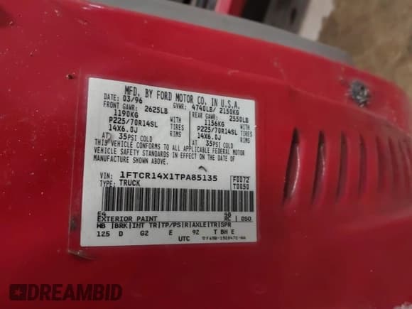 ✅ 1996 Ford Ranger XLT • VIN: 1FTCR14X1TPA85135 • Lot: 43850383. Listed on IAAI with 231,624 mi. Free auction sales archive from the USA and detailed vehicle history report at DreamBid. Image 9.