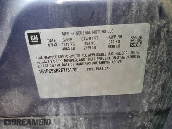 2014 Chevrolet Cruze 1LT с VIN 1G1PC5SB2E7131780, выставлен на аукционе Copart как лот 85356675 с пробегом 161 194 миль миль и Чистый • Clean title. История ставок и продаж доступна на DreamBid. Изображение 12.