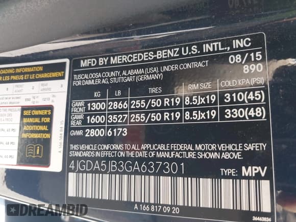 ✅ 2016 Mercedes-Benz GLE 350 • VIN: 4JGDA5JB3GA637301 • Lot: 42676196. Listed on IAAI with 150,128 mi. Free auction sales archive from the USA and detailed vehicle history report at DreamBid. Image 9.