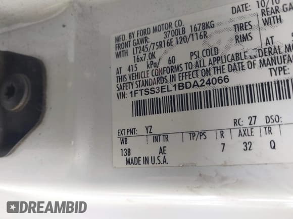 ✅ 2011 Ford Econoline Cargo Commercial • VIN: 1FTSS3EL1BDA24066 • Лот: 42165525. Опубликован ранее на IAAI с пробегом 156 651 миль. Бесплатный доступ к архиву аукционных продаж из США и подробный отчёт об истории автомобиля на DreamBid. Изображение 9.