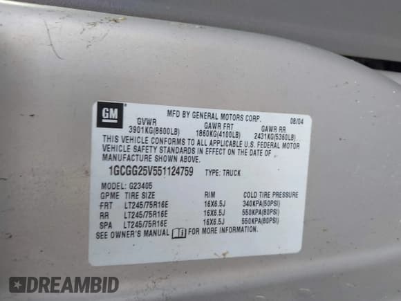 ✅ 2005 Chevrolet Express Cargo • VIN: 1GCGG25V551124759 • Лот: 43179952. Опубликован ранее на IAAI с пробегом 76 819 миль. Бесплатный доступ к архиву аукционных продаж из США и подробный отчёт об истории автомобиля на DreamBid. Изображение 9.