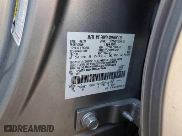 ✅ 2021 Ford Mustang Mach-E Select • VIN: 3FMTK1RM8MMA47942 • Lot: 91731435. Listed on Copart with Not provided. Free auction sales archive from the USA and detailed vehicle history report at DreamBid. Image 13.