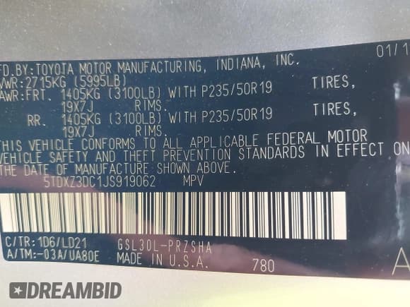 ✅ 2018 Toyota Sienna SE • VIN: 5TDXZ3DC1JS919062 • Lot: 42790530. Listed on IAAI with 107,040 mi. Free auction sales archive from the USA and detailed vehicle history report at DreamBid. Image 9.