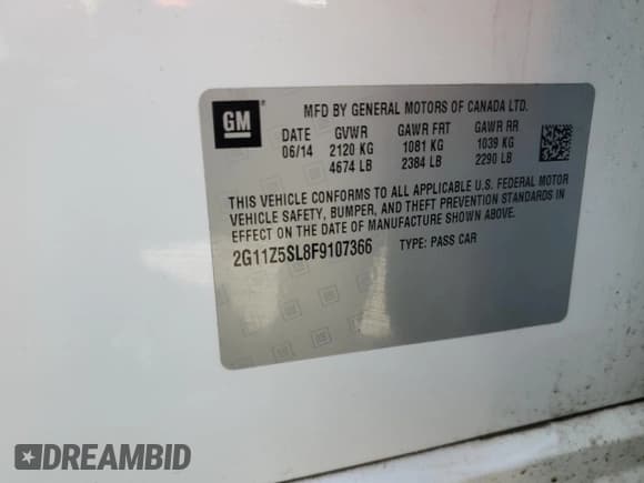 ✅ 2015 Chevrolet Impala LS • VIN: 2G11Z5SL8F9107366 • Лот: 84011835. Опубликован ранее на Copart с пробегом 115 686 миль. Бесплатный доступ к архиву аукционных продаж из США и подробный отчёт об истории автомобиля на DreamBid. Изображение 13.