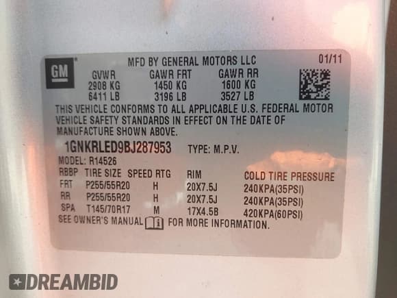 ✅ 2011 Chevrolet Traverse LTZ • VIN: 1GNKRLED9BJ287953 • Lot: 43690848. Wystawiony na IAAI z przebiegiem 134 609 mil. Bezpłatny archiwum sprzedaży aukcyjnych z USA i szczegółowy raport historii pojazdu na DreamBid. Zdjęcie 9.