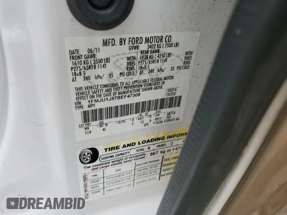 ✅ 2011 Ford Expedition XLT • VIN: 1FMJU1J57BEF47308 • Лот: 57046045. Опубликован ранее на Copart с пробегом 179 786 миль. Бесплатный доступ к архиву аукционных продаж из США и подробный отчёт об истории автомобиля на DreamBid. Изображение 13.